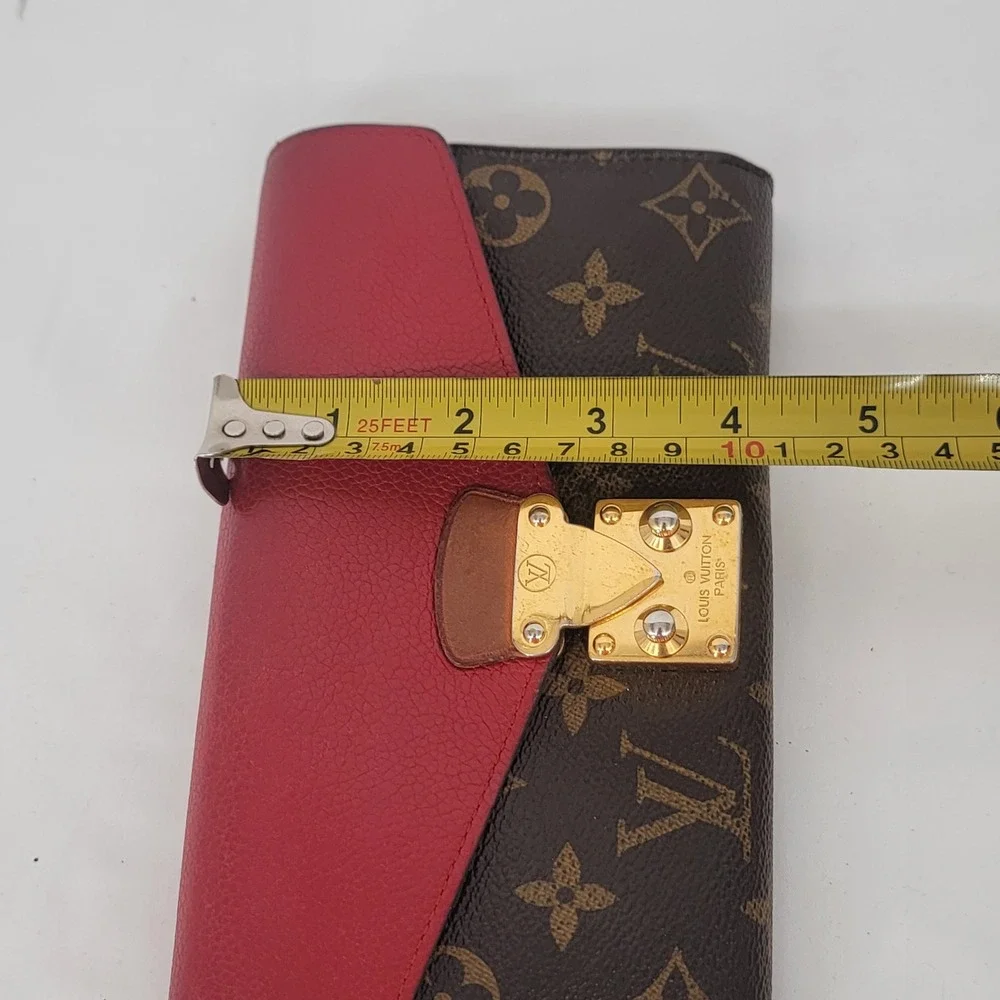 Authentic Louis Vuitton Pallas Wallet Monogram Canvas Cherry Red Leather S-Loc